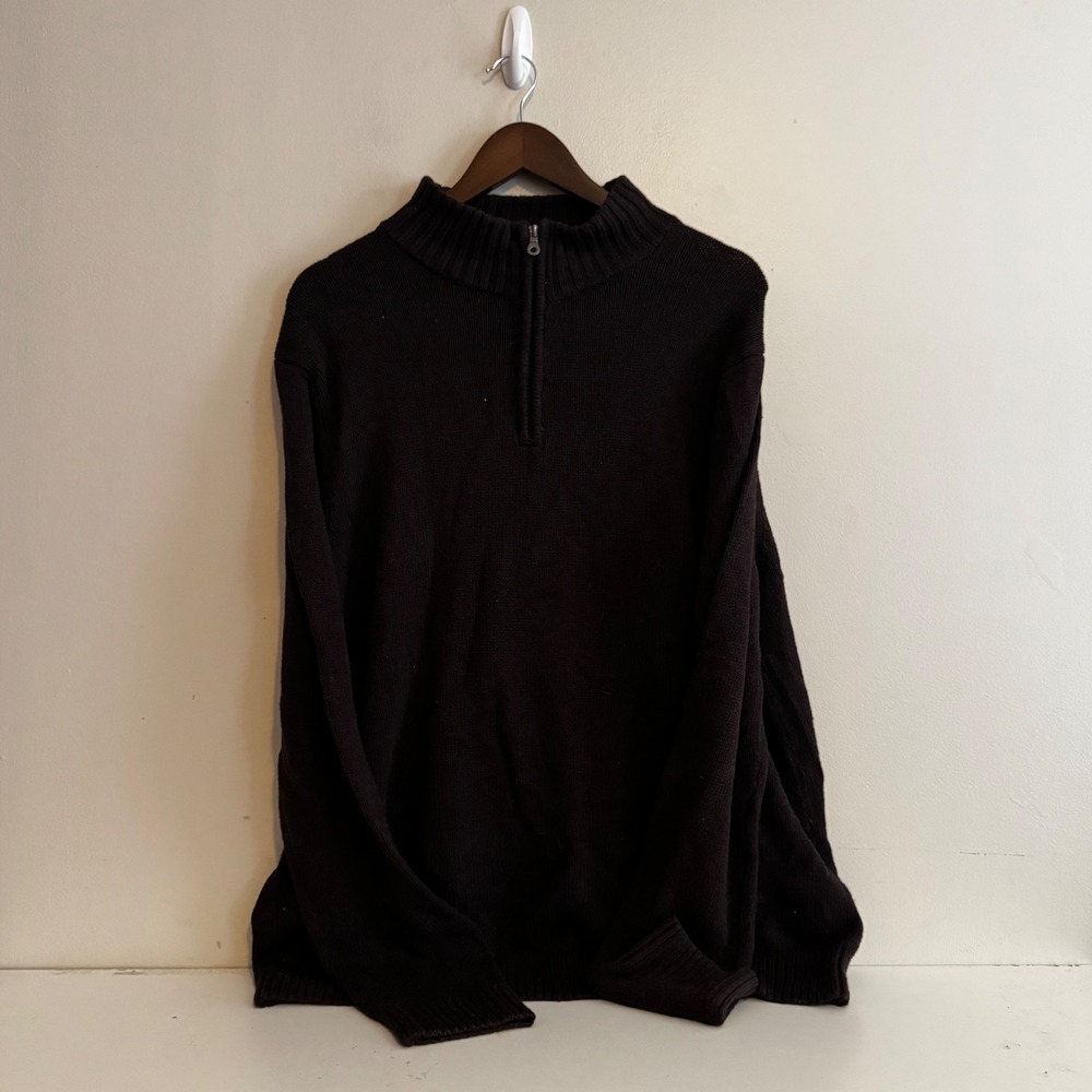 Croft & Barrow Men's Chocolate Brown Quarter Zip Sweater XXL Fall Basics Cotton